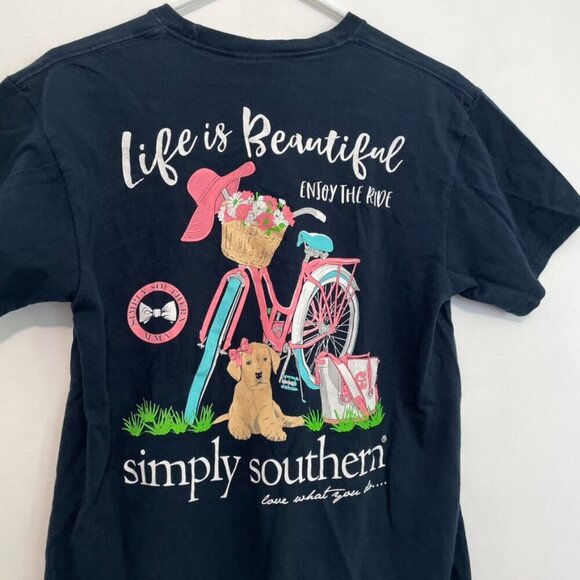 SIMPLY SOUTHERN Life is Beautiful Enjoy the Ride Short Sleeve Tee Navy Blue M - Picture 11 of 16